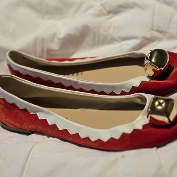 Katy Perry Red w/White Bells Christmas Flats 9 - Picture 2 of 4